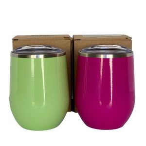 NWT Lot/2 Maars Stainless Steel Insulated Stemless Wine Tumbler w/Lid 12 oz